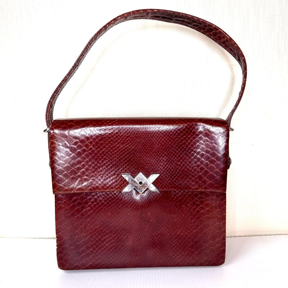 VINTAGE 50s/60s Stewart's Purse Burgundy Leather‎ Snakeskin Made in France Retro